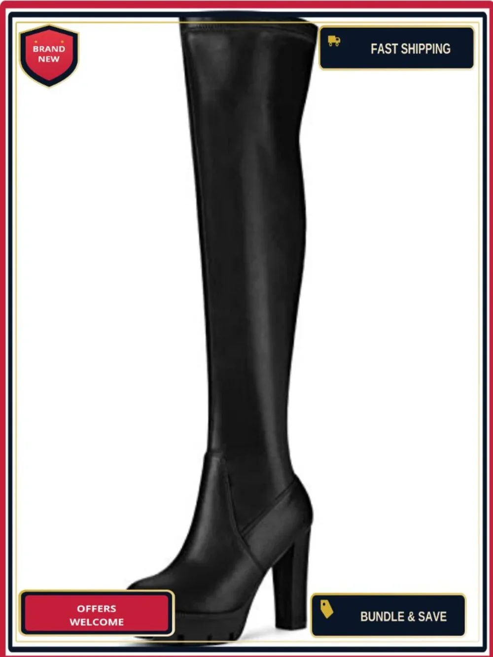 Faux Leather Over Knee High Chunky Heel Platform Boots Women Zip